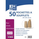 Paquet de 50 pochettes kraft auto-adhésives 120g format C4 229x324 mm, soufflet 30 mm