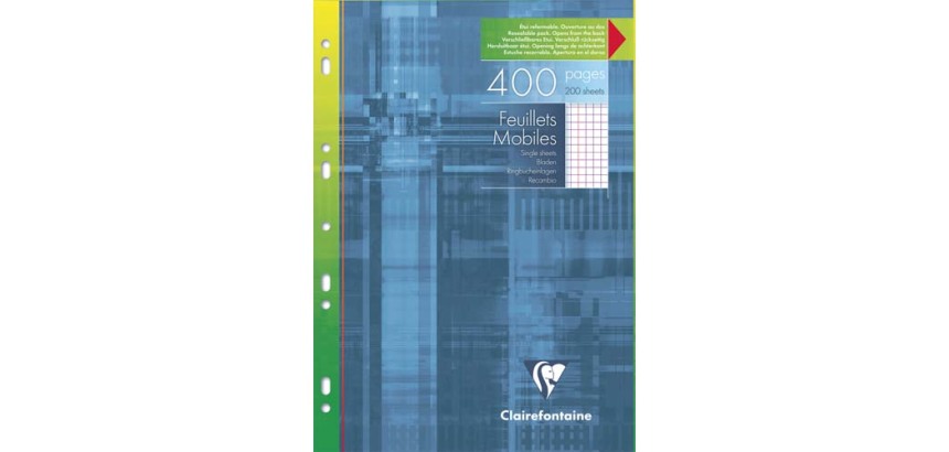 Feuillets mobiles sous étui A4 400 pages perforées petits carreaux + marge
