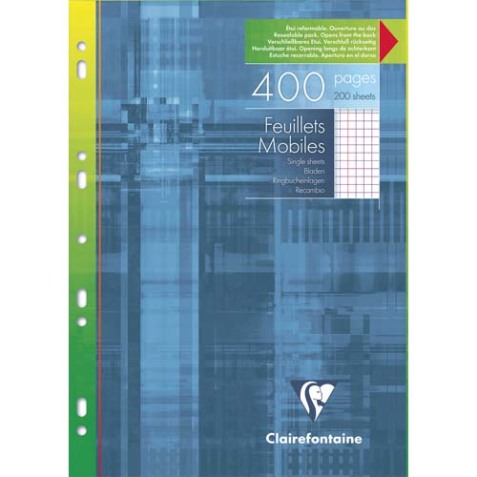 Feuillets mobiles sous étui A4 400 pages perforées petits carreaux + marge