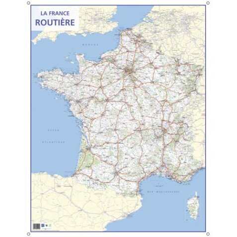 Carte murale route de France - Pelliculée format 66 x 84,5 cm - 4 œillets pour suspension