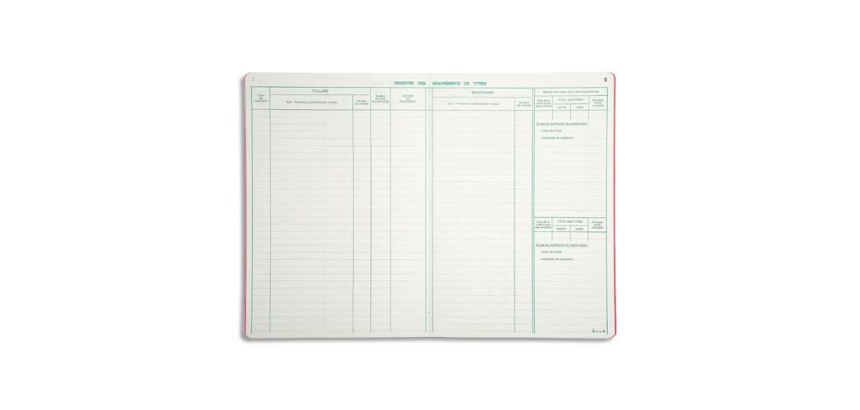 Piqûre 297X210 Registre des mouvements de titres 40 pages - Couleurs assorties
