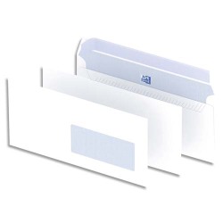 Boîte de 500 enveloppes Blanches auto-adhésives 90g format DL 110x220 mm avec fenêtre 45x100 mm