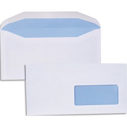 Boîte de 1000 enveloppes Blanches gommées 80g mise sous pli automatique DL2 114X229 fenêtre 45x100