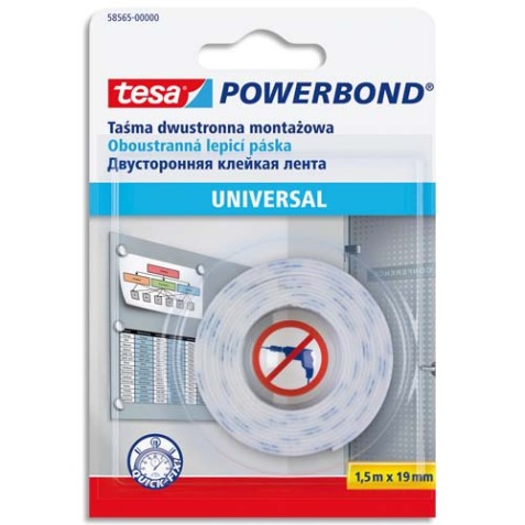 Adhésif de fixation double-face universel - Largeur 19 mm x longueur 1,5 m
