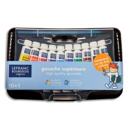 Collège box en plastique de 10 tubes de gouache 10ml. Coloris assortis