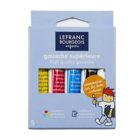 Boîte brochable en carton de 5 tubes de gouache 10ml. Coloris assortis