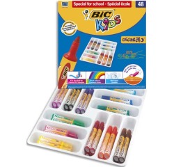 Feutre coloriage bic kids decoralo pointe ogive extra large bloquée 12 couleurs assorties spécial école 48 unités