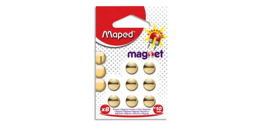 Blister de 8 aimants diamètre 10 mm coloris Or