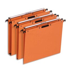 Boîte de 25 dossiers suspendus TIROIR en kraft 240g. Fond 15, VELCRO®. Orange