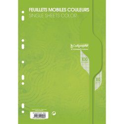 Copies simples Vert perf 2 trous 80g 100 pages grands carreaux Seyès format A4. Film-CAL 7000
