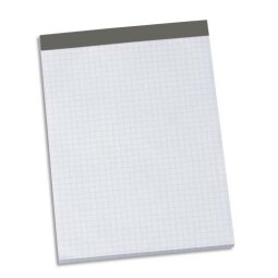 Bloc sans couverture 14,8 x 21 cm A5. 100 feuilles détachables 56 g quadrillées 5 x 5. Agrafé en-tête