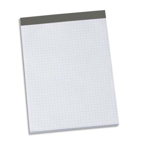 Bloc sans couverture 14,8 x 21 cm A5. 100 feuilles détachables 56 g quadrillées 5 x 5. Agrafé en-tête