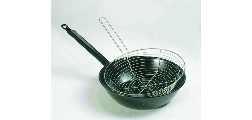 Poêle à frire tôle émaillée avec panier Ø 24 cm