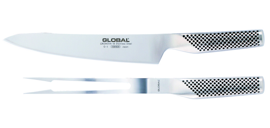 Couteau à gigot 21 cm et fourchette à viande Global Série G