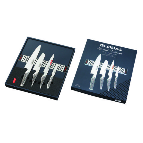 Set de 4 couteaux Global + barre magnétique inox