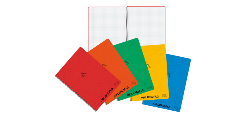 Cahier à spirale Aurora A4 carreau 5x5mm 120 pages 80g assorti