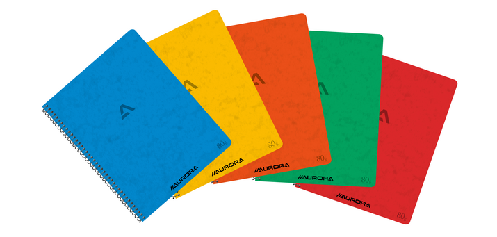 Cahier à spirale Aurora 210x165mm carreau 5x5mm 120 pages 80g assorti