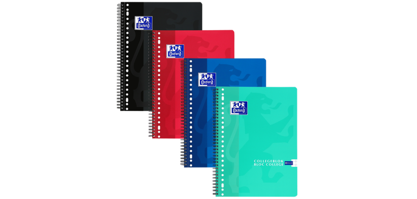 Collegeblok Oxford School A4 ruit 10x10mm 23-gaats 160 pagina's 80gr assorti