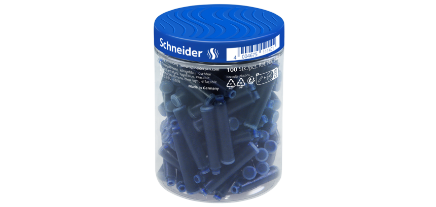 Cartouches d’encre Schneider DIN bleu roi pot 100 pièces