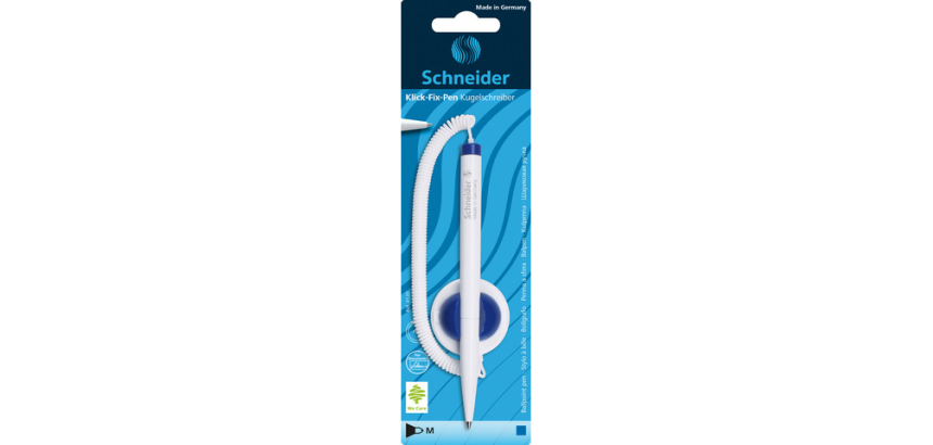 Stylo bille de comptoir Schneider Klick-Fix Medium bleu blister 1 pièce