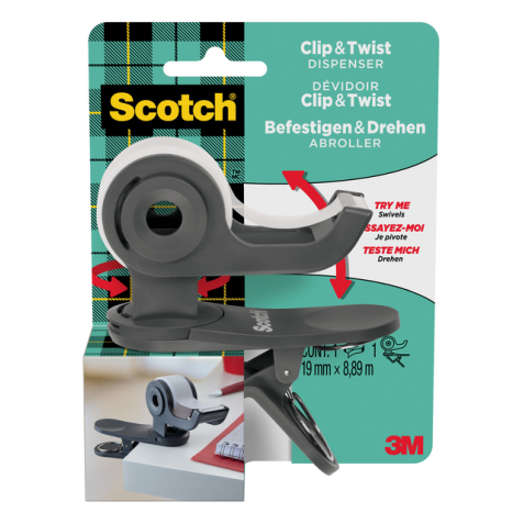 Plakbandhouder Scotch Clip C19 donkergrijs + 1 rol magic tape 19mmx8.89m