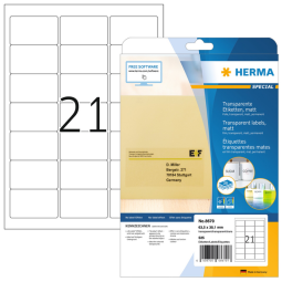 Etiquette HERMA 8670 A4 63,5x38,1mm 525 pièces film transparent mat