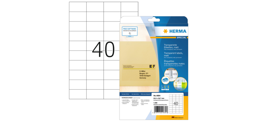 Etiquette HERMA 4684 A4 52,5x29,7mm 1000 pièces film transparent mat