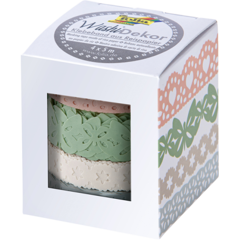 Ruban Washi Folia bord pastel 2x 15mmx5m 2x 10mmx5m 4 designs 4 couleurs