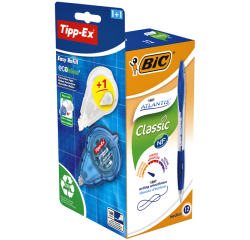 Stylo bille BIC Atlantis + Tipp-ex Easy gratuit Medium bleu boîte 12 pièces