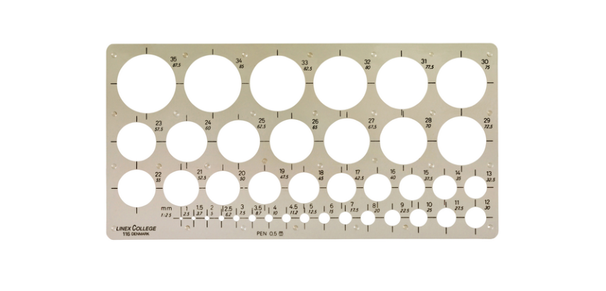 Linex Schablone Kreise 39 1–35 mm mit grauen Anti-Flecken-Noppen