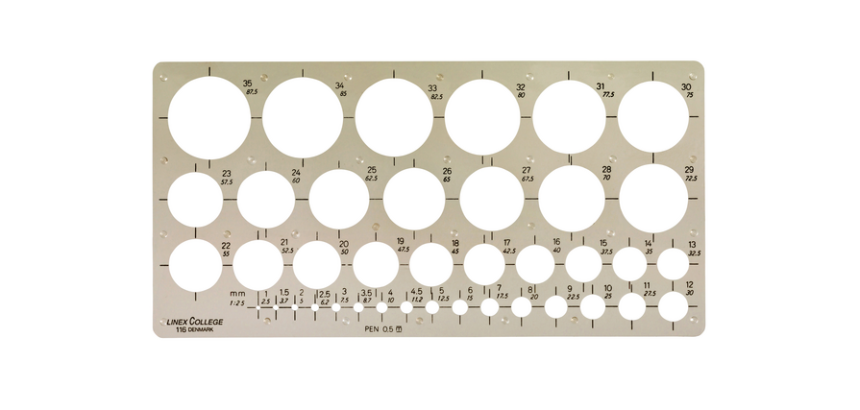 Gabarit cercles Linex 39 1-35mm avec plots anti-tache gris