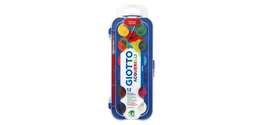 Gouache Giotto Acquerelli 30mm boîte 12 couleurs avec pinceau