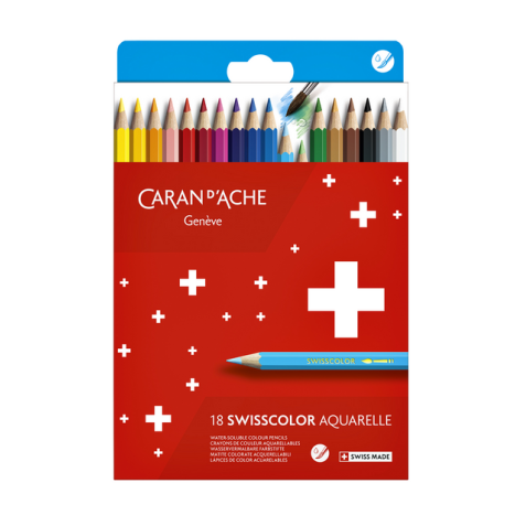 Crayons de couleur Caran d'Ache Swisscolor Aquarelle boîte carton 18 pièces