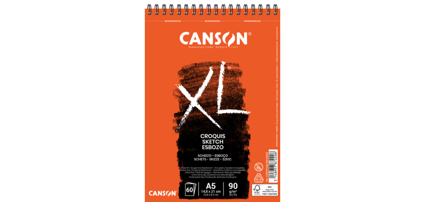 Schetspapier Canson XL Sketch 60vel 90gr A5 ivoorwit