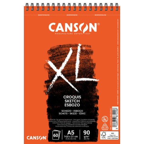 Schetsblok Canson XL A5 60v 90gr spiraal