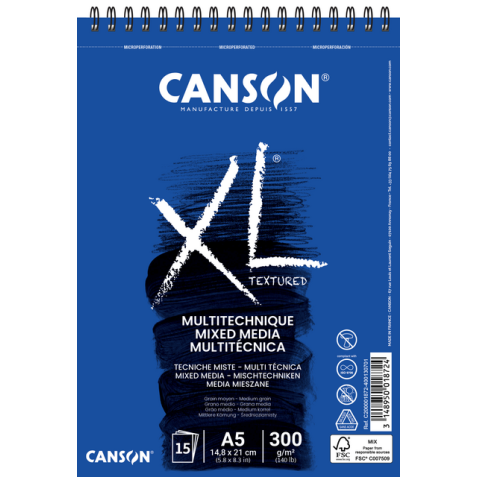 Bloc aquarell Canson XL Mix Media A5 15 feuilles 300g spirale