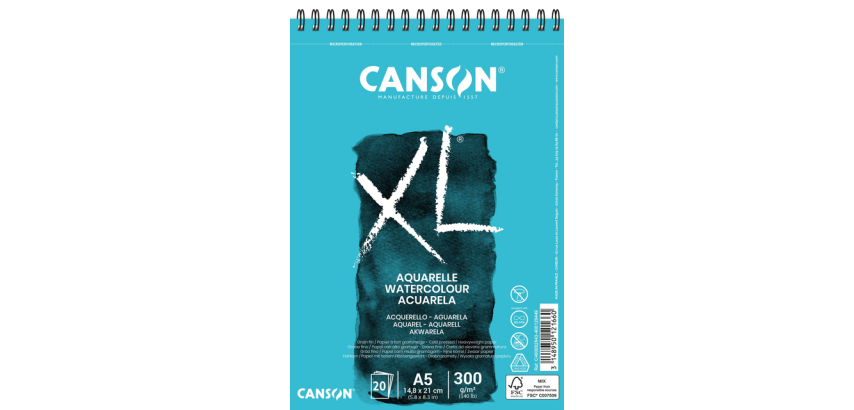 Canson XL Watercolor Pad A5 20 Sheets 300g Spiral White