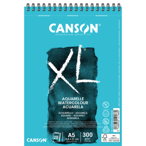 Bloc Aquarelle Canson XL A5 20 feuilles 300g spirale