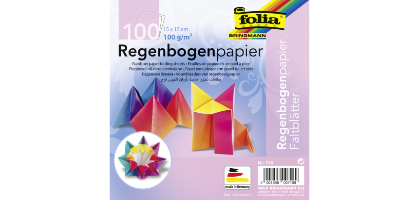 Feuilles de pliage Folia 100f 15x15cm Arc-en-ciel 100 feuilles