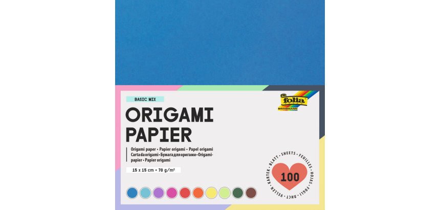 Origami papier Folia 70gr 15x15cm 100 vel assorti kleuren