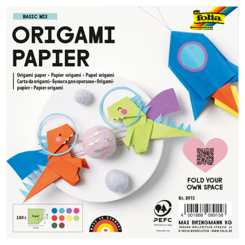 Origami papier Folia 70gr 15x15cm 100 vel assorti kleuren