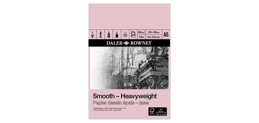 Daler Rowney glattes dickes Zeichenpapier 220g A5 25 Blätter weiß