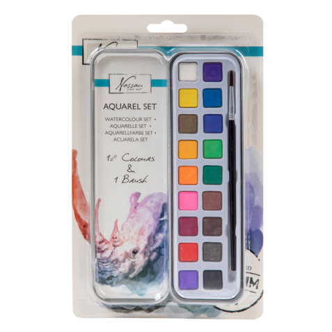 Peinture aquarelle Nassau Art boîte de 18 godets et pinceau