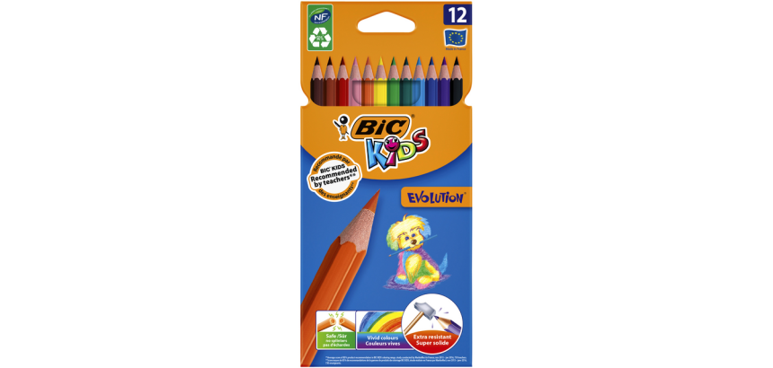 Crayons de couleur BIC Kids Evolution assorti étui 12 pièces