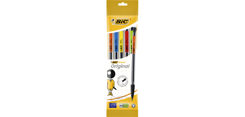 Portemine BIC Matic Original HB 0,7mm assorti sachet 5 pièces