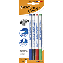 Marqueur tableau blanc BIC 1721 Velleda ogive Fin assorti blister 4 pièces