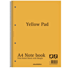 Collegeblok Aurora Yellow Pad A4 lijn 4-gaats 160 pagina's 80gr geel