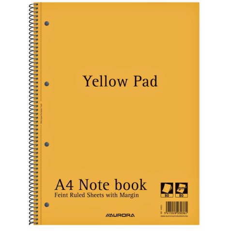 Collegeblok Aurora Yellow Pad A4 lijn 4-gaats 160 pagina's 80gr geel