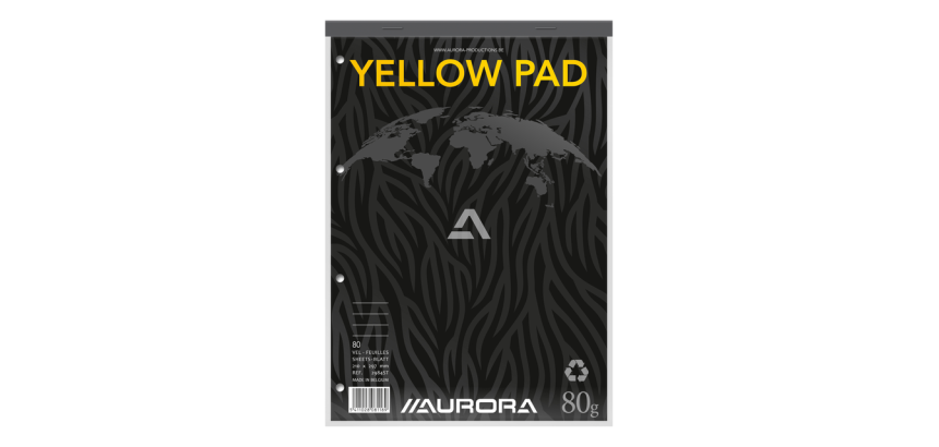 Bloc-notes Aurora A4 ligné 80 feuilles JAUNE