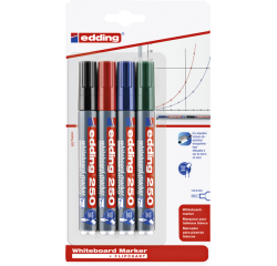 Marqueur tableau blanc edding 250 ogive 1,5-3mm blister 4 couleurs